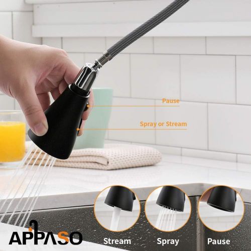  [아마존 핫딜] APPASO Matte Black Kitchen Faucet with Pull Down Sprayer - Single Handle Commercial High Arc One Hole Pull Out Spray Head Kitchen Sink Faucets with Deck Plate