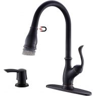 [아마존 핫딜] APPASO Pull Down Kitchen Faucet with Magnetic Docking Sprayer Oil Rubbed Bronze - Single Handle High Arc One Hole Pull Out Kitchen Sink Faucet with Soap Dispenser, 170ORB