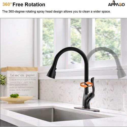  [아마존 핫딜] APPASO Patented Pull Down Kitchen Faucet with Sprayer Oil Rubbed Bronze - Single Handle Antique One Hole High Arc Pull Out Kitchen Sink Faucets and Soap Dispenser