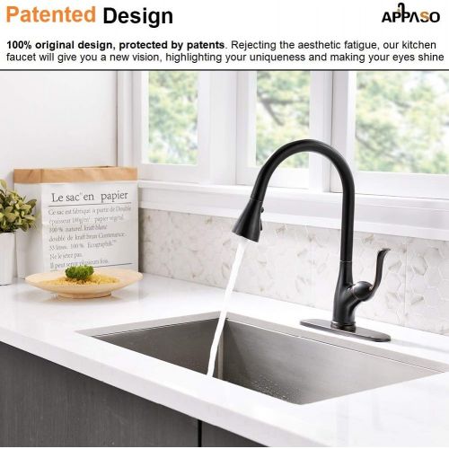  [아마존 핫딜] APPASO Patented Pull Down Kitchen Faucet with Sprayer Oil Rubbed Bronze - Single Handle Antique One Hole High Arc Pull Out Kitchen Sink Faucets and Soap Dispenser