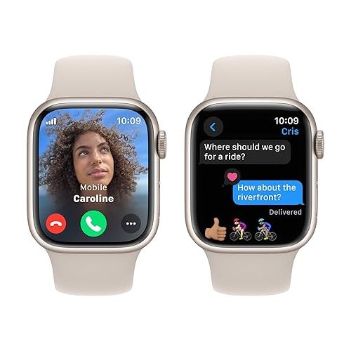 애플 Apple Watch Series 9 [GPS + Cellular 41mm] Smartwatch with Starlight Aluminum Case with Starlight Sport Band S/M. Fitness Tracker, ECG Apps, Always-On Retina Display