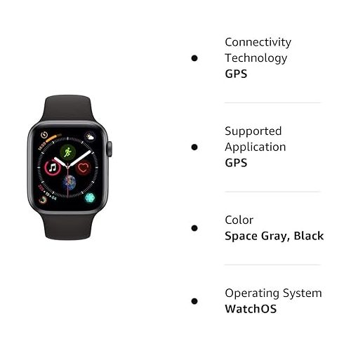 애플 Apple Watch Series 4 (GPS, 44MM) - Space Gray Aluminum Case with Black Sport Band (Renewed)