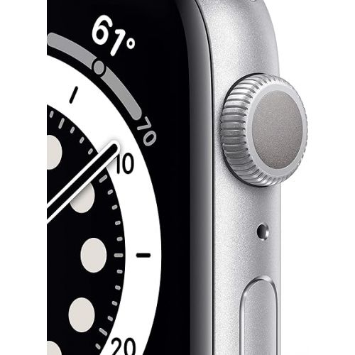 애플 Apple Watch Series 6 (GPS, 44mm) - Silver Aluminum Case with White Sport Band (Renewed)