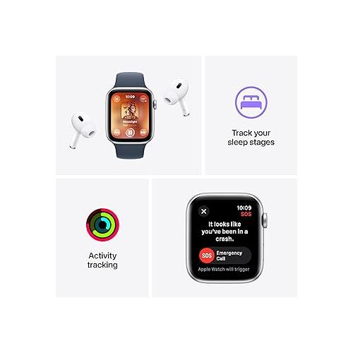 애플 Apple Watch SE (2nd Gen) [GPS 40mm] Smartwatch with Silver Aluminum Case with Storm Blue Sport Band M/L. Fitness & Sleep Tracker, Crash Detection, Heart Rate Monitor