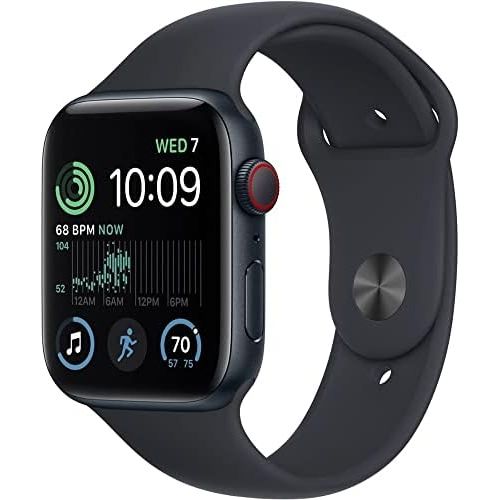 애플 Apple Watch SE (2nd Gen) (GPS + Cellular, 44mm) - Midnight Aluminum Case with Midnight Sport Band, M/L (Renewed)