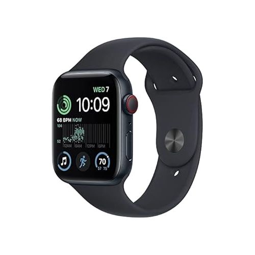 애플 Apple Watch SE (2nd Gen) (GPS + Cellular, 44mm) - Midnight Aluminum Case with Midnight Sport Band, M/L (Renewed)