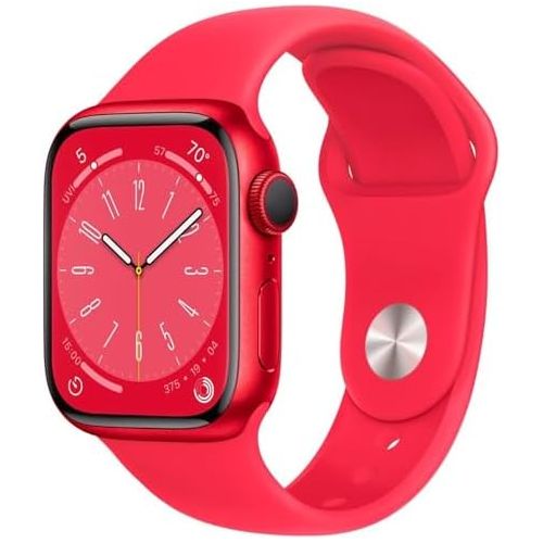 애플 Apple Watch Series 8 [GPS + Cellular, 41mm] - Red Aluminum Case with Red Sport Band, S/M (Renewed)