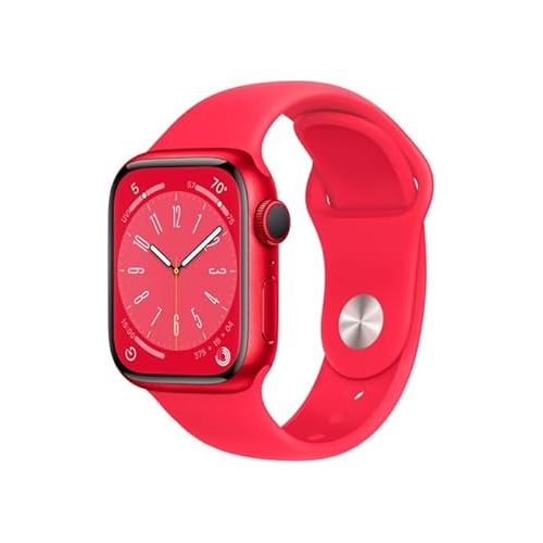 애플 Apple Watch Series 8 [GPS + Cellular, 41mm] - Red Aluminum Case with Red Sport Band, S/M (Renewed)