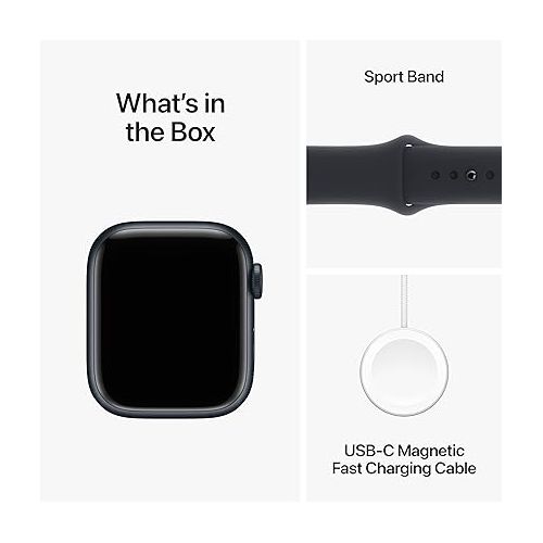 애플 Apple Watch Series 9 GPS Aluminum - Small/Medium Strap, Midnight Sport Band, Midnight Case, 41mm
