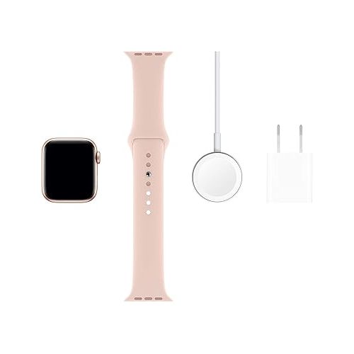 애플 Apple Watch Series 5 (GPS + Cellular, 40MM) - Gold Aluminum Case with Pink Sport Band (Renewed)