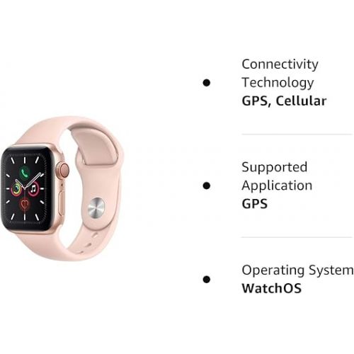애플 Apple Watch Series 5 (GPS + Cellular, 40MM) - Gold Aluminum Case with Pink Sport Band (Renewed)