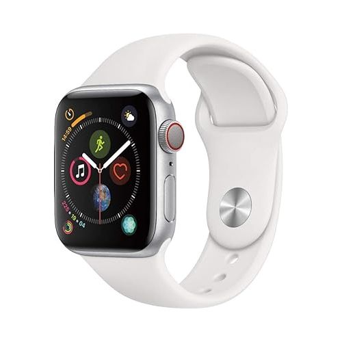 애플 Apple Watch Series 4 (GPS + Cellular, 44MM) - Silver Aluminum Case with White Sport Band (Renewed)