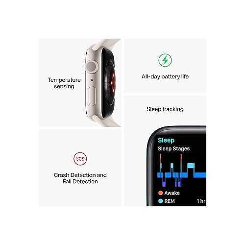 애플 Apple Watch Series 8 GPS, 41mm Midnight Aluminum Case with Midnight Sport Band, Small/Medium