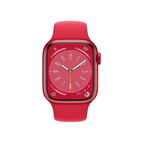 애플 Apple Watch Series 8 [GPS, 41mm] - Red Aluminum Case with Red Sport Band, S/M (Renewed)