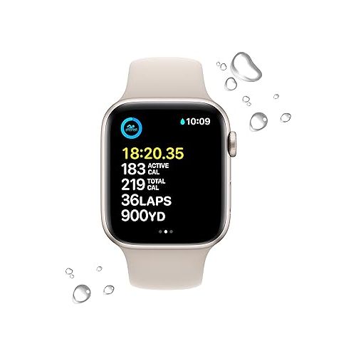 애플 Apple Watch SE (2nd Gen) (GPS, 44mm) - Starlight Aluminum Case with Starlight Sport Band, M/L (Renewed)