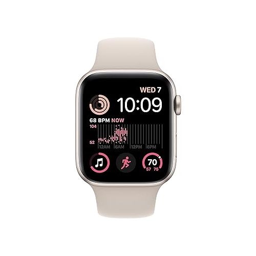 애플 Apple Watch SE (2nd Gen) (GPS, 44mm) - Starlight Aluminum Case with Starlight Sport Band, M/L (Renewed)