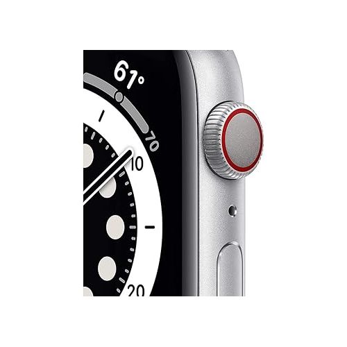 애플 Apple Watch Series 6 (GPS + Cellular, 44mm) - Silver Aluminum Case with White Sport Band (Renewed)