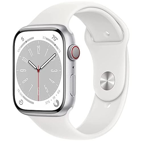 애플 Apple Watch Series 8 [GPS + Cellular, 41mm] - Silver Aluminum Case with White Sport Band, S/M (Renewed)