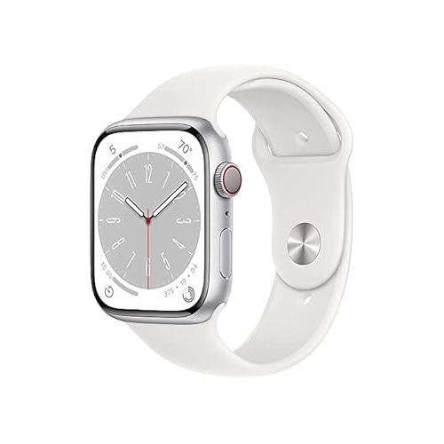 애플 Apple Watch Series 8 [GPS + Cellular, 41mm] - Silver Aluminum Case with White Sport Band, S/M (Renewed)