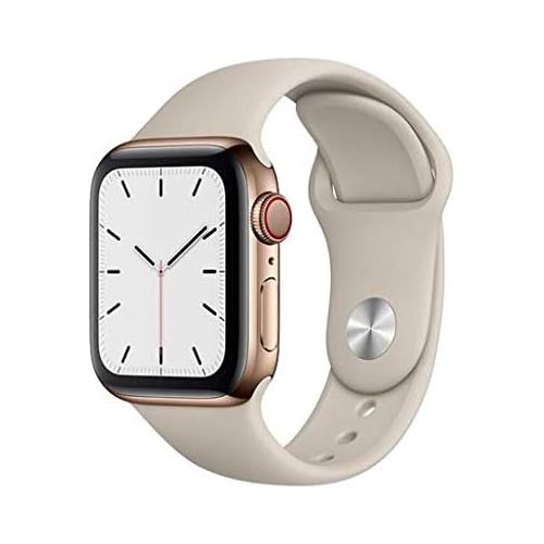 애플 Apple Watch Series 5 (GPS + Cellular, 40MM) Gold Stainless Steel Case with Stone Sport Band (Renewed)