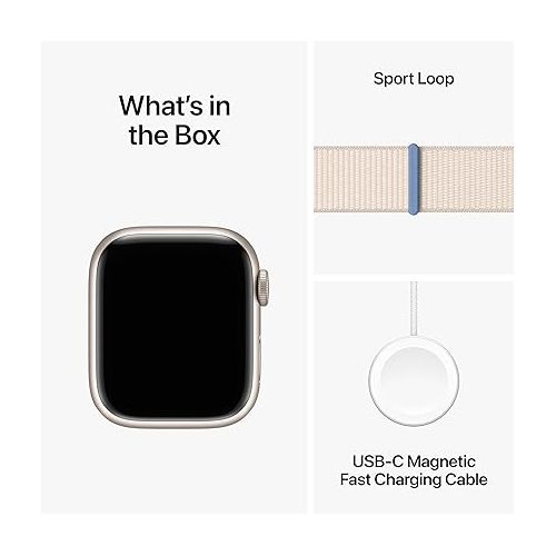 애플 Apple Watch Series 9 [GPS 41mm] Smartwatch with Starlight Aluminum Case with Starlight Sport Loop One Size. Fitness Tracker, ECG Apps, Always-On Retina Display, Carbon Neutral