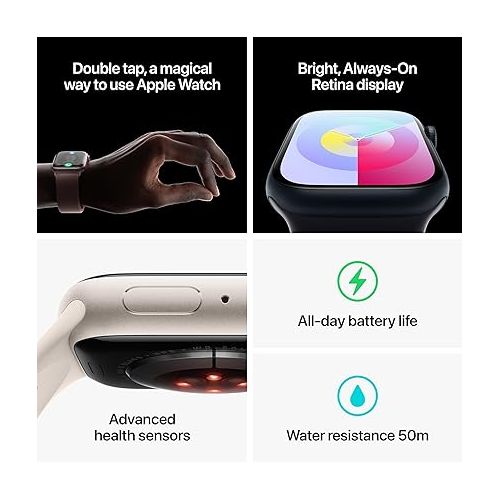 애플 Apple Watch Series 9 [GPS 41mm] Smartwatch with Starlight Aluminum Case with Starlight Sport Loop One Size. Fitness Tracker, ECG Apps, Always-On Retina Display, Carbon Neutral