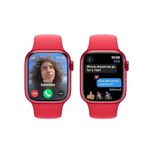 애플 Apple Watch Series 9 [GPS + Cellular 41mm] Smartwatch with (Product) RED Aluminum Case with (Product) RED Sport Band M/L. Fitness Tracker, Blood Oxygen & ECG Apps, Always-On Retina Display