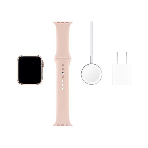 애플 Apple Watch Series 5 (GPS, 44MM) - Gold Aluminum Case with Pink Sand Sport Band (Renewed)