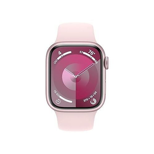 애플 Apple Watch Series 9 [GPS 41mm] Pink Aluminum Case with Pink Sport Band S/M. (Renewed)