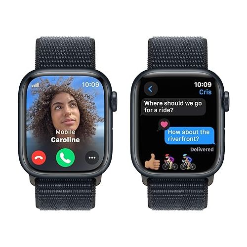 애플 Apple Watch Series 9 [GPS + Cellular 41mm] Smartwatch with Midnight Aluminum Case with Midnight Sport Loop. Fitness Tracker, Blood Oxygen & ECG Apps, Always-On Retina Display, Carbon Neutral (Renewed)