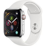 Apple Watch Series 4 (GPS + Cellular, 44MM) - Stainless Steel Case with White Sport Band (Renewed)