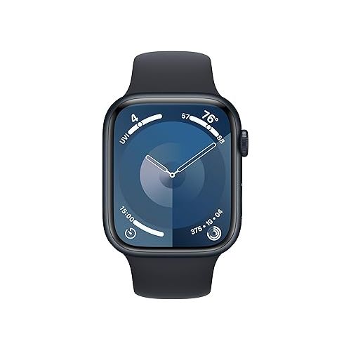 애플 Apple Watch Series 9 [GPS 45mm] Smartwatch with Midnight Aluminum Case with Midnight Sport Band M/L. Fitness Tracker, Blood Oxygen & ECG Apps, Always-On Retina Display (Renewed)