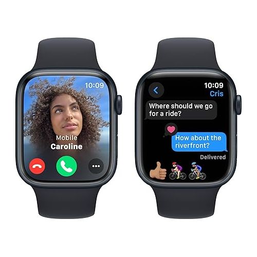 애플 Apple Watch Series 9 [GPS 45mm] Smartwatch with Midnight Aluminum Case with Midnight Sport Band M/L. Fitness Tracker, Blood Oxygen & ECG Apps, Always-On Retina Display (Renewed)