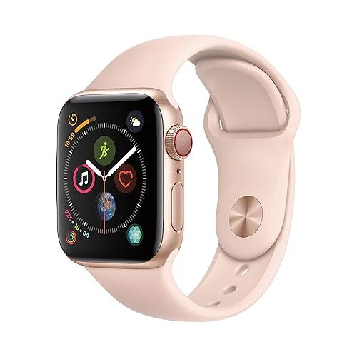 애플 Apple Watch Series 4 (GPS + Cellular, 40MM) - Gold Aluminum Case with Pink Sand Sport Loop Band (Renewed)