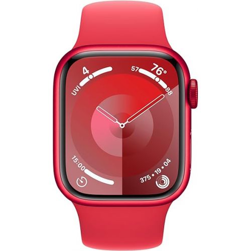 애플 Apple Watch Series 9 [GPS 41mm] Smartwatch with (Product) RED Aluminum Case with (Product) RED Sport Band M/L. Fitness Tracker, Blood Oxygen & ECG Apps, Always-On Retina Display