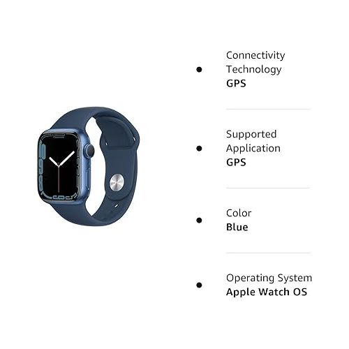 애플 Apple Watch Series 7 (GPS, 41MM) - Blue Aluminum Case with Abyss Blue Sport Band (Renewed Premium)