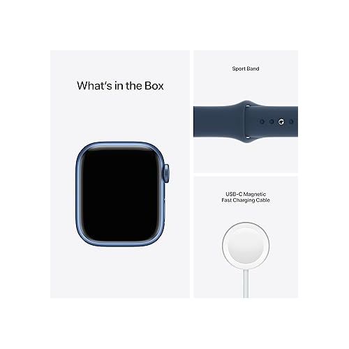 애플 Apple Watch Series 7 (GPS, 41MM) - Blue Aluminum Case with Abyss Blue Sport Band (Renewed Premium)