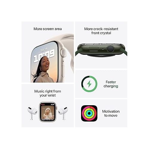 애플 Apple Watch Series 7 (GPS, 41MM) - Green Aluminum Case with Clover Sport Band (Renewed Premium)