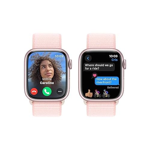 애플 Apple Watch Series 9 [GPS 41mm] Smartwatch with Pink Aluminum Case with Light Pink Sport Loop One Size. Fitness Tracker, ECG Apps, Always-On Retina Display, Carbon Neutral