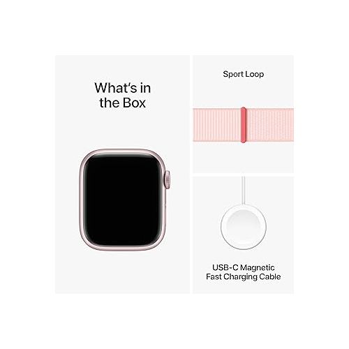 애플 Apple Watch Series 9 [GPS 41mm] Smartwatch with Pink Aluminum Case with Light Pink Sport Loop One Size. Fitness Tracker, ECG Apps, Always-On Retina Display, Carbon Neutral