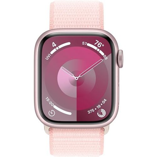 애플 Apple Watch Series 9 [GPS 41mm] Smartwatch with Pink Aluminum Case with Light Pink Sport Loop One Size. Fitness Tracker, ECG Apps, Always-On Retina Display, Carbon Neutral