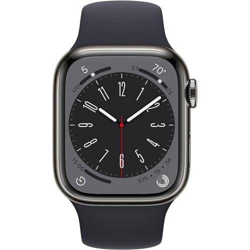 애플 Apple Watch Series 8 (GPS + Cellular, 41MM) Graphite Stainless Steel Case with Midnight Sport Band, M/L (Renewed Premium)