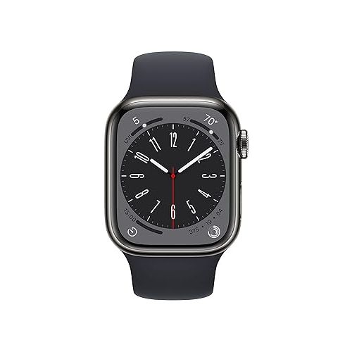 애플 Apple Watch Series 8 (GPS + Cellular, 41MM) Graphite Stainless Steel Case with Midnight Sport Band, M/L (Renewed Premium)