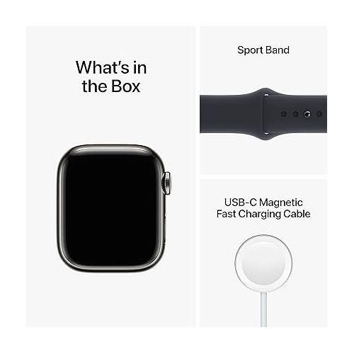 애플 Apple Watch Series 8 (GPS + Cellular, 41MM) Graphite Stainless Steel Case with Midnight Sport Band, M/L (Renewed Premium)