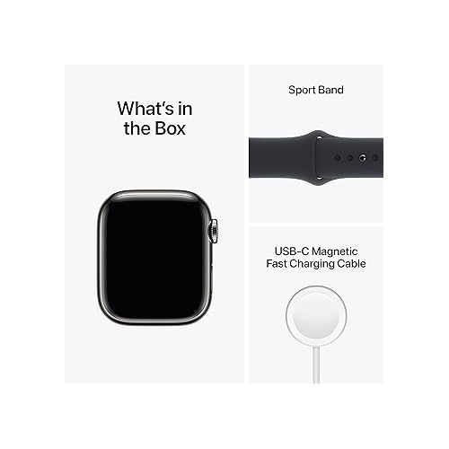 애플 Apple Watch Series 8 (GPS + Cellular, 41MM) Graphite Stainless Steel Case with Midnight Sport Band, M/L (Renewed Premium)