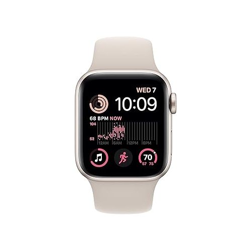 애플 Apple Watch SE (2nd Gen) (GPS + Cellular, 40mm) - Starlight Aluminum Case with Starlight Sport Band, M/L (Renewed)
