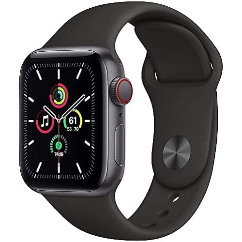 애플 Apple Watch SE (GPS + Cellular, 44mm) - Space Gray Aluminum Case with Black Sport Band (Renewed)