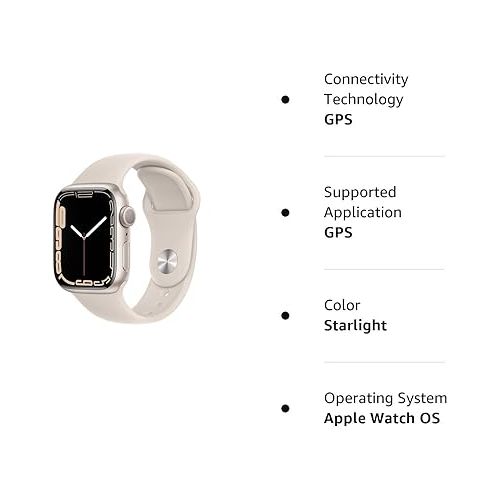 애플 Apple Watch Series 7 (GPS, 41MM) - Starlight Aluminum Case with Starlight Sport Band (Renewed Premium)