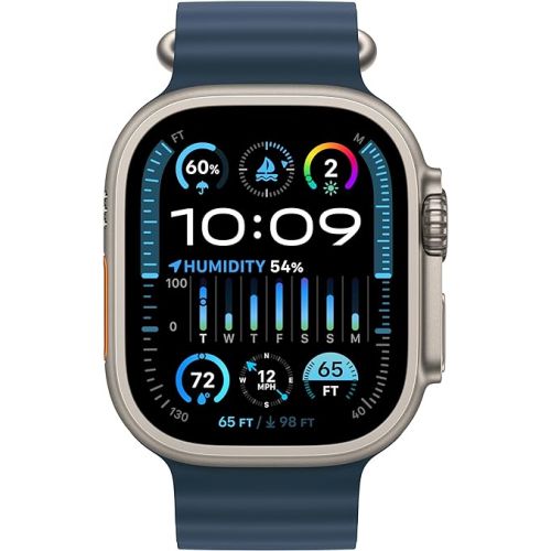 애플 Apple Watch Ultra 2 [GPS + Cellular 49mm] Smartwatch with Rugged Titanium Case & Blue Ocean Band One Size. Fitness Tracker, Precision GPS, Action Button, Extra-Long Battery Life, Bright Retina Display