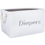 [아마존베스트]APPLE PIE ORDER Diaper sotrage bin, White Canvas Fabric Basket with Gray Embroidering. Perfect as Nursery Organizer and Storage.